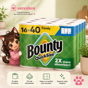 Bounty Quick-Size | Toallas de Papel Súper Absorbentes – 16 Rollos Familiares