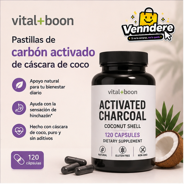 Vital+Boon – Carbón activado de cáscara de coco, 120 cápsulas - Image 3