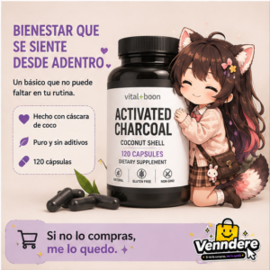 Vital+Boon – Carbón activado de cáscara de coco, 120 cápsulas