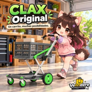 Mascota de Venndere interactuando con carrito CLAX Original verde