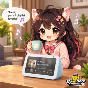 Mascota de Venndere interactuando con Amazon Echo Show 5