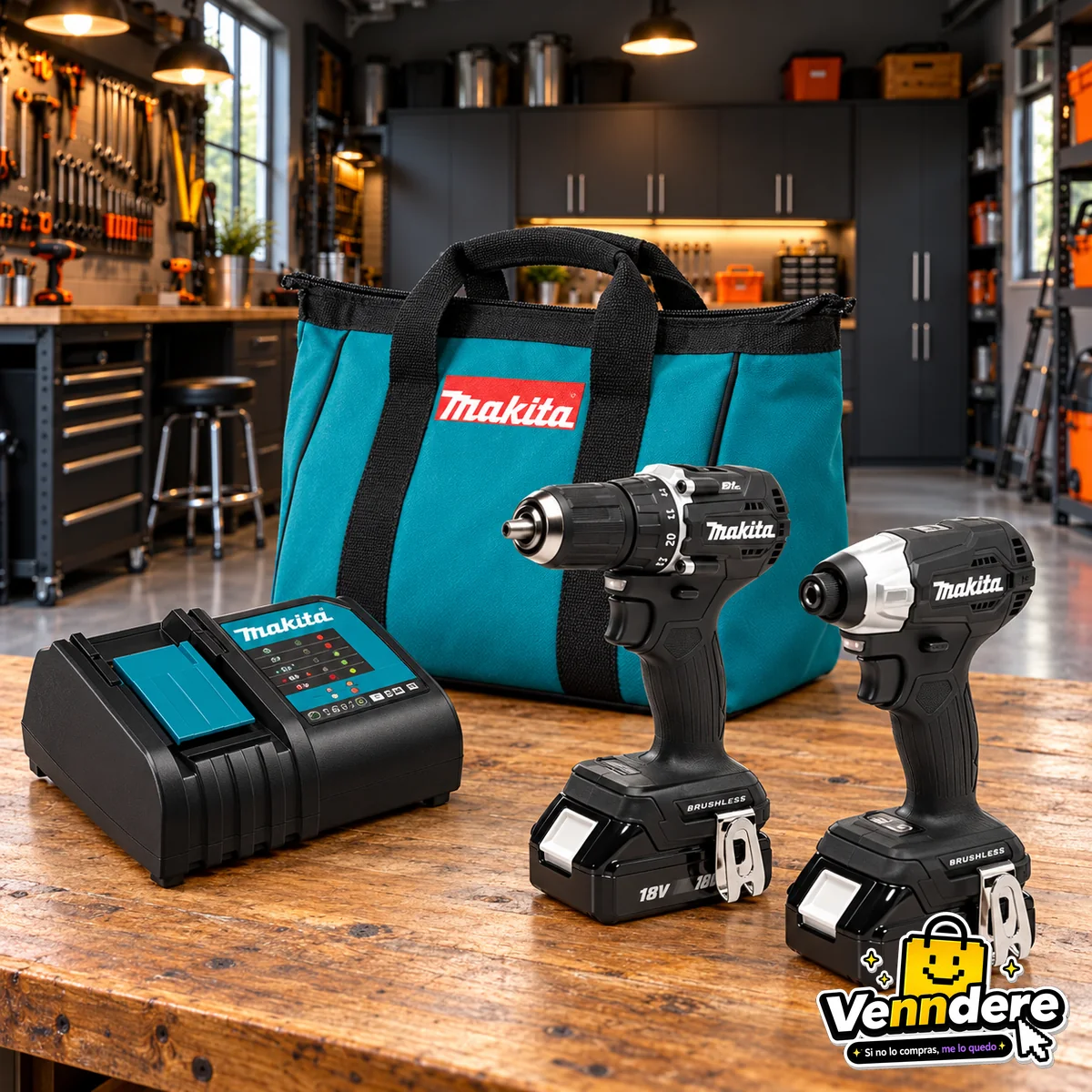 Kit Makita CX203SYB ambientado en el garage