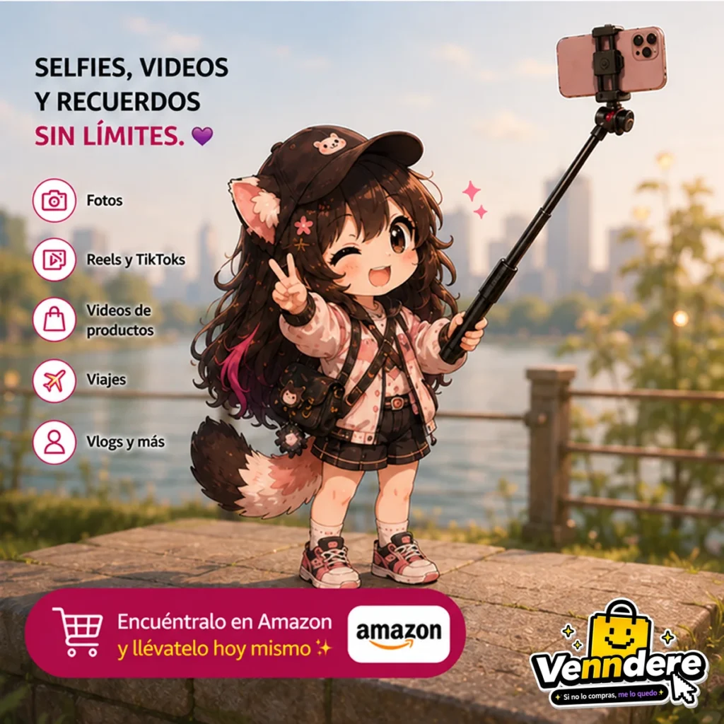 Portada Venndere: la mascota usando el Ulanzi MT-16 como selfie stick